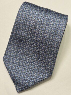HERMES Light Blue H Pattern Print Silk Tie